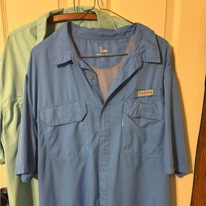 2 - field and stream - xl quick dry shirt sleeves shirts, blue and coral green